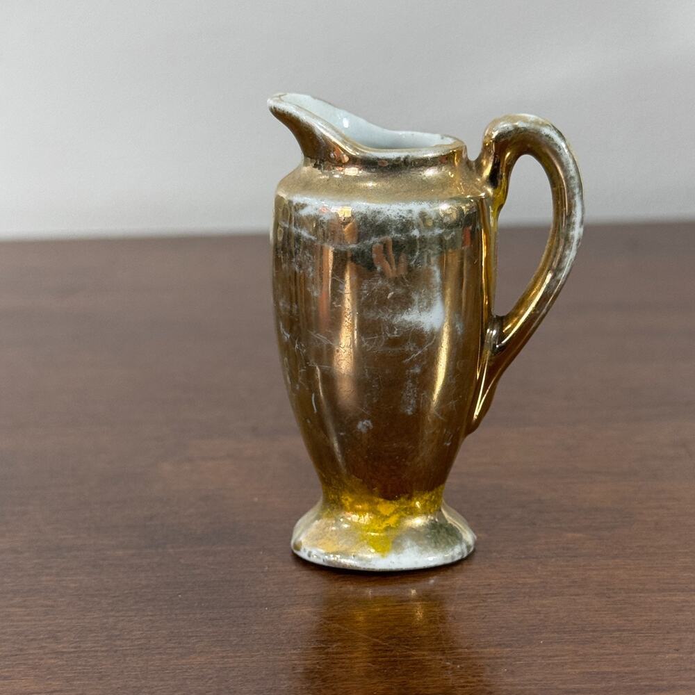 Vintage Miniature Ceramic Gold Pitcher Japan 2.25" Creamer Mini